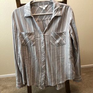 Market & Spruce Gray and White Striped Button-Down Shirt - Large Petite (LP)